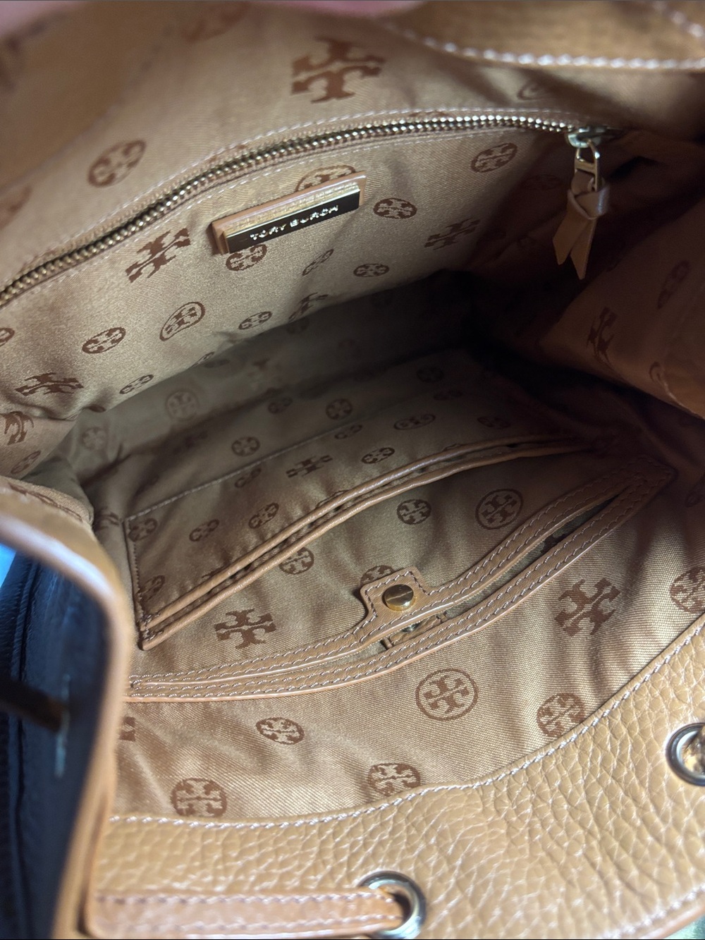 Tory Burch Cognac Leather Logo Backpack - Picture 6 of 6